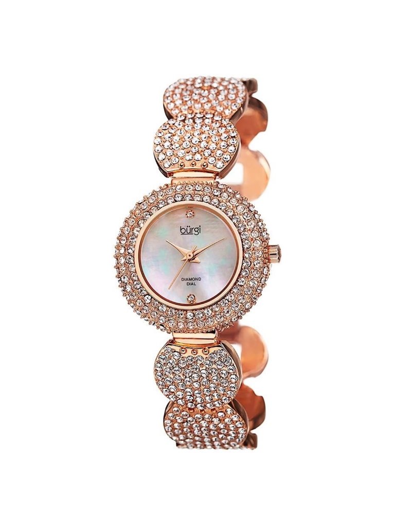 Nwt Burgi Mother Of Pearl Diamond Dial SilverTone Base Metal Ladies Watch